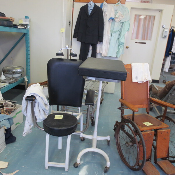 Examination Chair and Tray, and Vintage Wheelchair