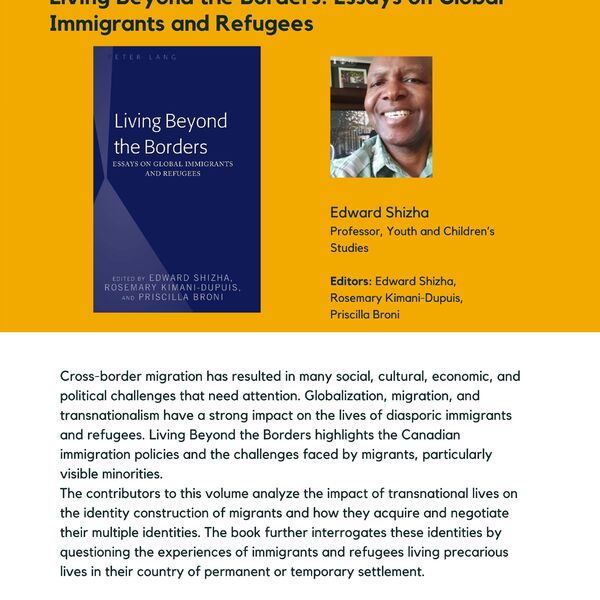 Living Beyond the Borders: Essays on Global Immigrants and Refugees promotional poster for the Celebrating Laurier Achievements Program.