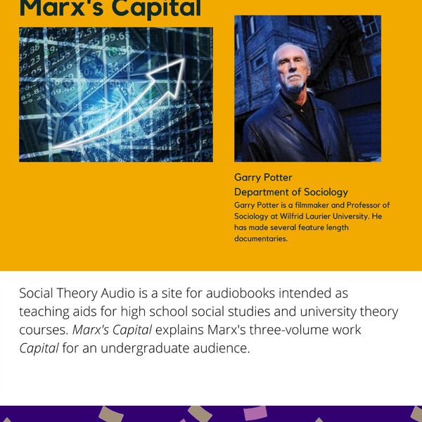 Marx's Capital promotional poster for the Celebrating Laurier Achievements program with a headshot of the audio book's author, Garry Potter.