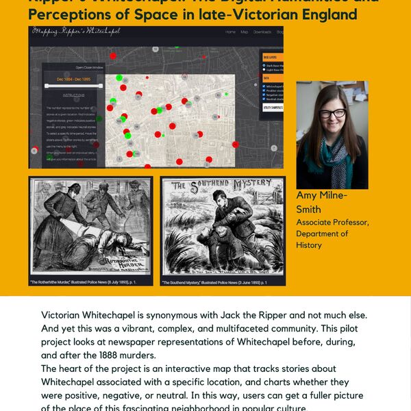 Ripper’s Whitechapel: The Digital Humanities and Perceptions of Space in late-Victorian England promotional poster for the  Celebrating Laurier Achievements program.