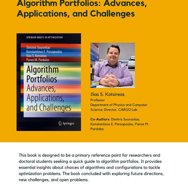 Algorithm Portfolios: Advances, Applications, and Challenges promotional poster for the Celebrating Laurier Achievements Program.