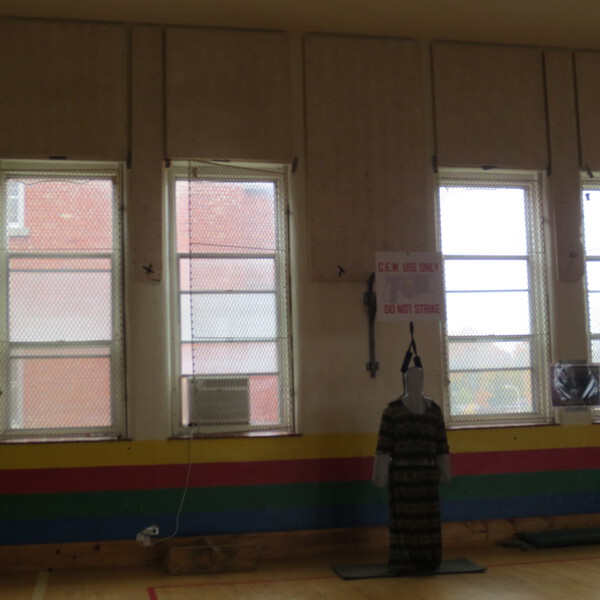 Gymnasium with Multicoloured Striped Walls