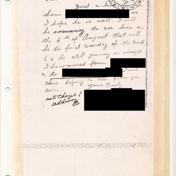 Letter from Mrs. Stevens to Ontario Hospital School administration, dated July 18, 1939.