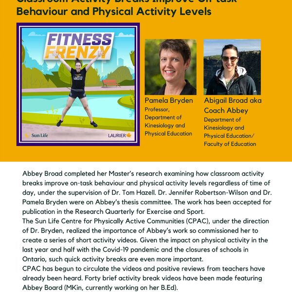 Classroom Activity Breaks Improve On-task Behaviour and Physical Activity Levels Regardless of Time of Day promotional poster for the Celebrating Laurier Achievements program.