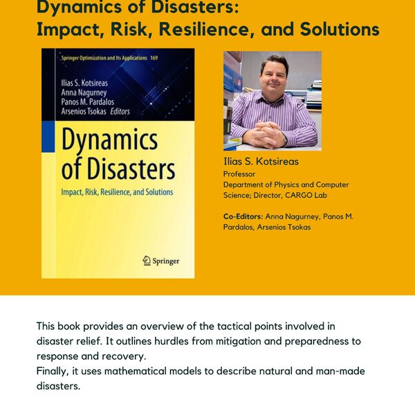 Dynamics of Disasters: Impact, Risk, Resilience, and Solutions promotional poster for the Celebrating Laurier Achievements Program.